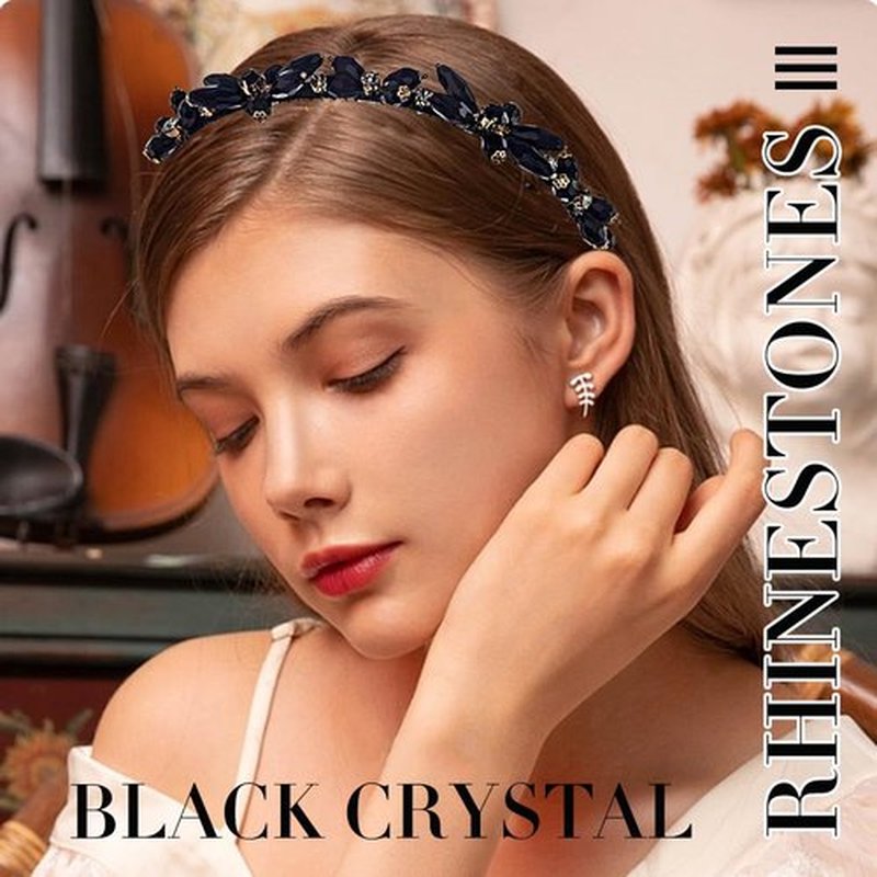 Firuilo Thin Rhinestones Headband Blue Crystal Hair Bands Sparkle Beaded Head Bands for Women(Type A) (Black)