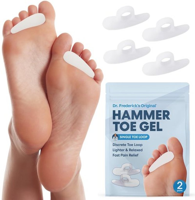 Dr. Frederick's Original Hammer Toe Corrector Gels - 2 Pairs - All-Day Relief for Crooked & Overlapping Toes - Soft Cushioning - Symptomatic Support for Toe Alignment - White - 1 Loop Design