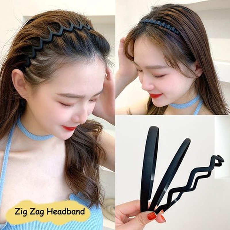 TOBATOBA 12Pcs Black Headbands for Women with Teeth Plastic Head Bands for Women's Hair Non Slip Comb Skinny Zig Zag Headbands Fashion Hair Accessories for Women Men Teen Girls