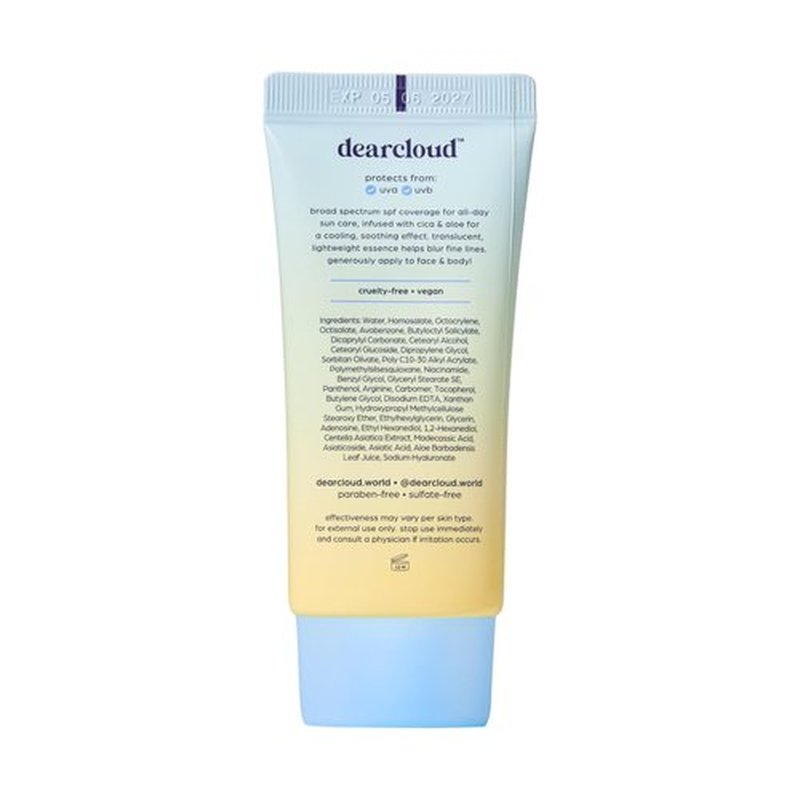 dearcloud Tone Blur Essence Sunscreen SPF 50+ PA++++ – Korean Sunscreen for Face, Primer with Vegan Ingredients (1.69 fl oz)