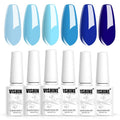 Vishine Gel Nail Polish Set 6 Blue Colors, Royal Blue Sky Blue Navy Blue Nail Gel Polish Kit Light to Dark Shades Soak Off Nail Art Salon Design Home Manicure Holiday for Women Girls 8ml