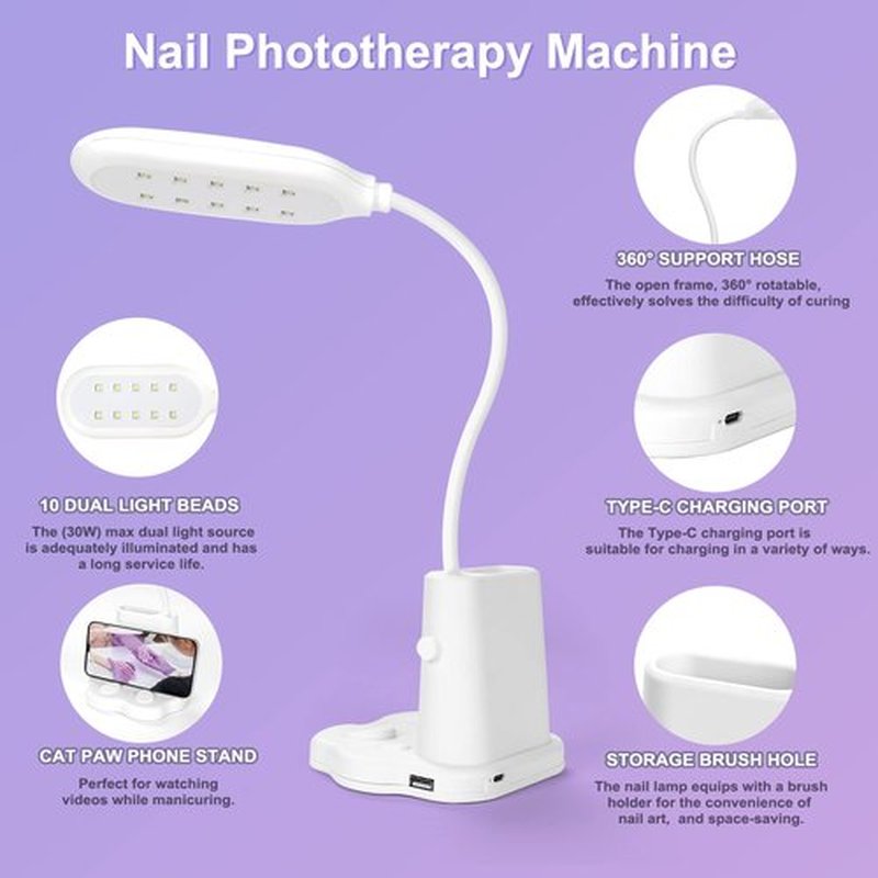 Saviland Goose Neck U V Nail Lamp: Flash Cure LED Nail Lamp 360° Rotatable Hands-Free 2-in-1 Gel Polish Curing Nail Lights with Nail Brush Holder Nail Art Nail Salon Manicure Home DIY