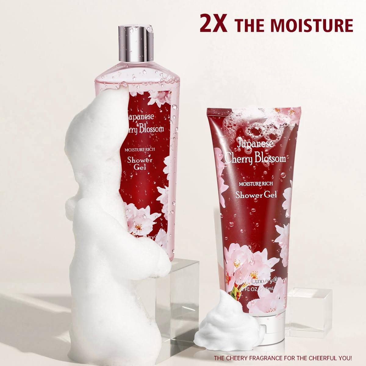 Vital Luxury Japanese Cherry Blossom Bath and Body Set Shower Gel and Body Cream - Nourishing and Moisturizing Daily Skincare - 8 fl.oz / 236mL Each, Birthday Anniversary Wedding Gifts for Her and Him