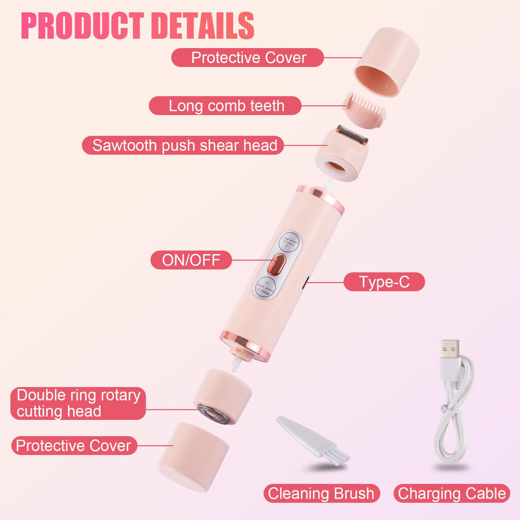 Bikini Trimmer for Women 2 in 1 Dual-Head Electric Razors, Dual Head Bikini Trimmer for Women Pubic Hair, Waterproof Wet and Face Shaver for Bikini Underarm Leg Arm Body Face (Pink)
