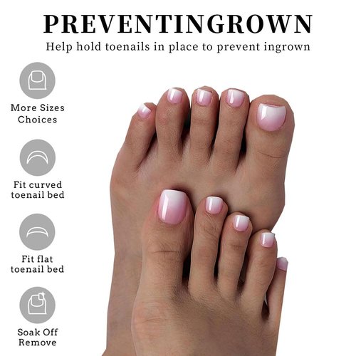 SWRITATSK Press On Toe Nails,French Press On Toenails For Women,Square Toe Nail Press Ons Toe Nails,120Pcs Toe Nail Tips,12 Sizes Ombre Pink Wearable Full Cover Fake Toenails,False Nails Gel Toe Nails