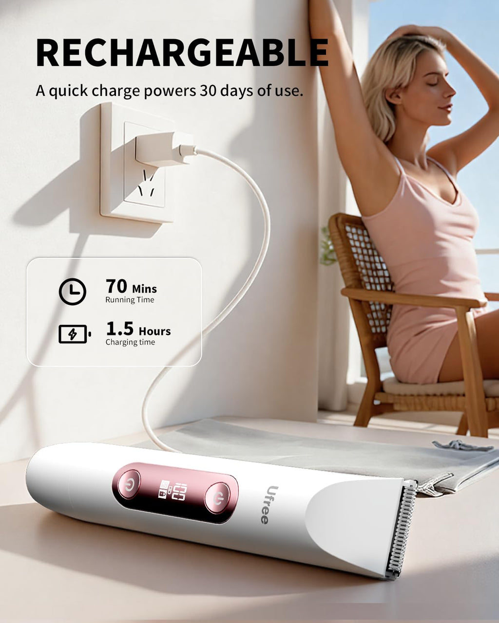 Ufree Bikini Trimmer Electric Razors for Women Dual Head, Pubic Body Hair Trimmer Electric Shaver for Face, Legs, Arm, Rechargeable Lady Shaver Waterproof, Summer Grooming Kit