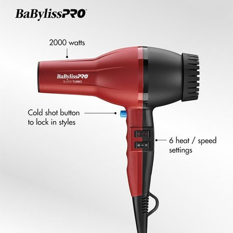 BaBylissPRO Turbo Hair Dryer - Powerful 2000 Watts for Fast Drying | Lightweight & Compact Design