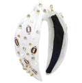 Huachi Football Headband for Women Game Day Hair Accessories: Football Mom Essentials - Rhinestone Pearl Knotted Head Band for Women Non Slip, White
