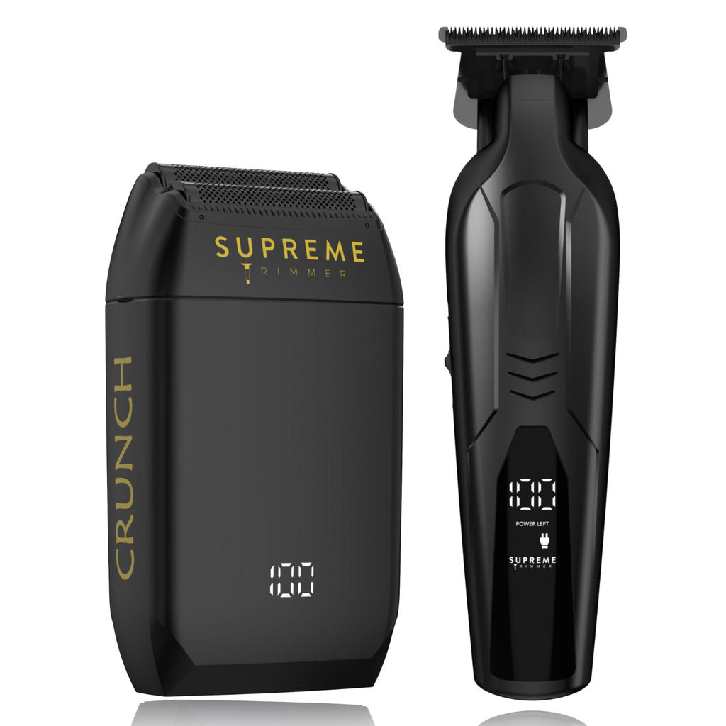 Supreme Trimmer Vader Trimmer & Crunch Foil Shaver Barber Haircutting Kit | Professional DLC T-Blade Beard Trimmer & Waterproof IPX6 Shaver Set | Black Lite