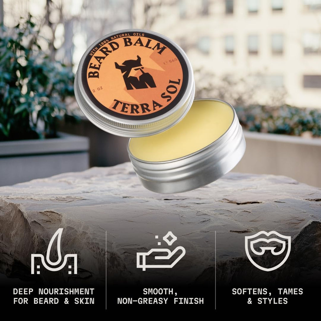Striking Viking Beard Balm for Men (2 Ounce (Pack of 1), Terra Sol) - Leave in Beard Conditioner - Styling Balm Made with Naturally Derived Beard Butter, Argan & Jojoba Oils