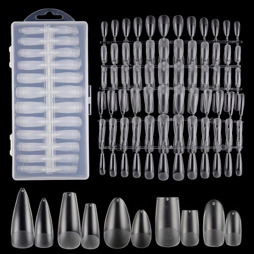 240pcs Medium Almond Acrylic False Nail Tips Kit Soft Gel Full Cover Matte Press on Nails Clear Artificial Fake Nails for Nail Extension Coffin Stiletto Square Oval Shaped Ballerina Nail Art Tips Set