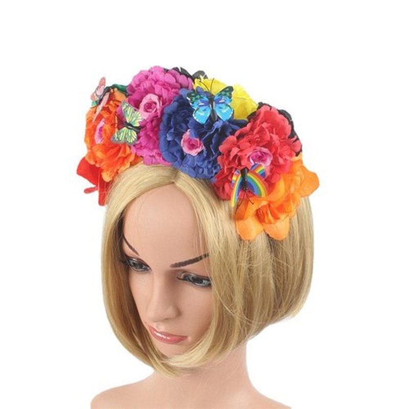 aoozleny Mexican Flower Crowns Headband, Headpiece for Halloween Festival Party (colorful)