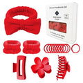 Zaritaffy 16pcs Skincare Headband Set, Headband Set for Face Washing Spa and Makeup, Including 1 Hairband, Wristband, 3 Hair Claw Clips and 10 Hair Ties, with Box, Gift for Women and Girls, Red