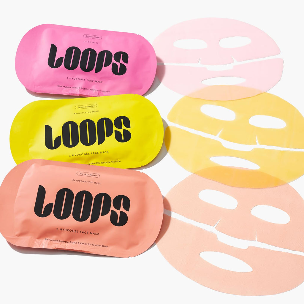 LOOPS Glow Gang Korean Face Mask Set – Weekly Reset for Rejuvenation, Double Take for Energized Skin, Sunrise Service for – Hydrating and Pore Refining – Safe for Sensitive Skin - 3pc
