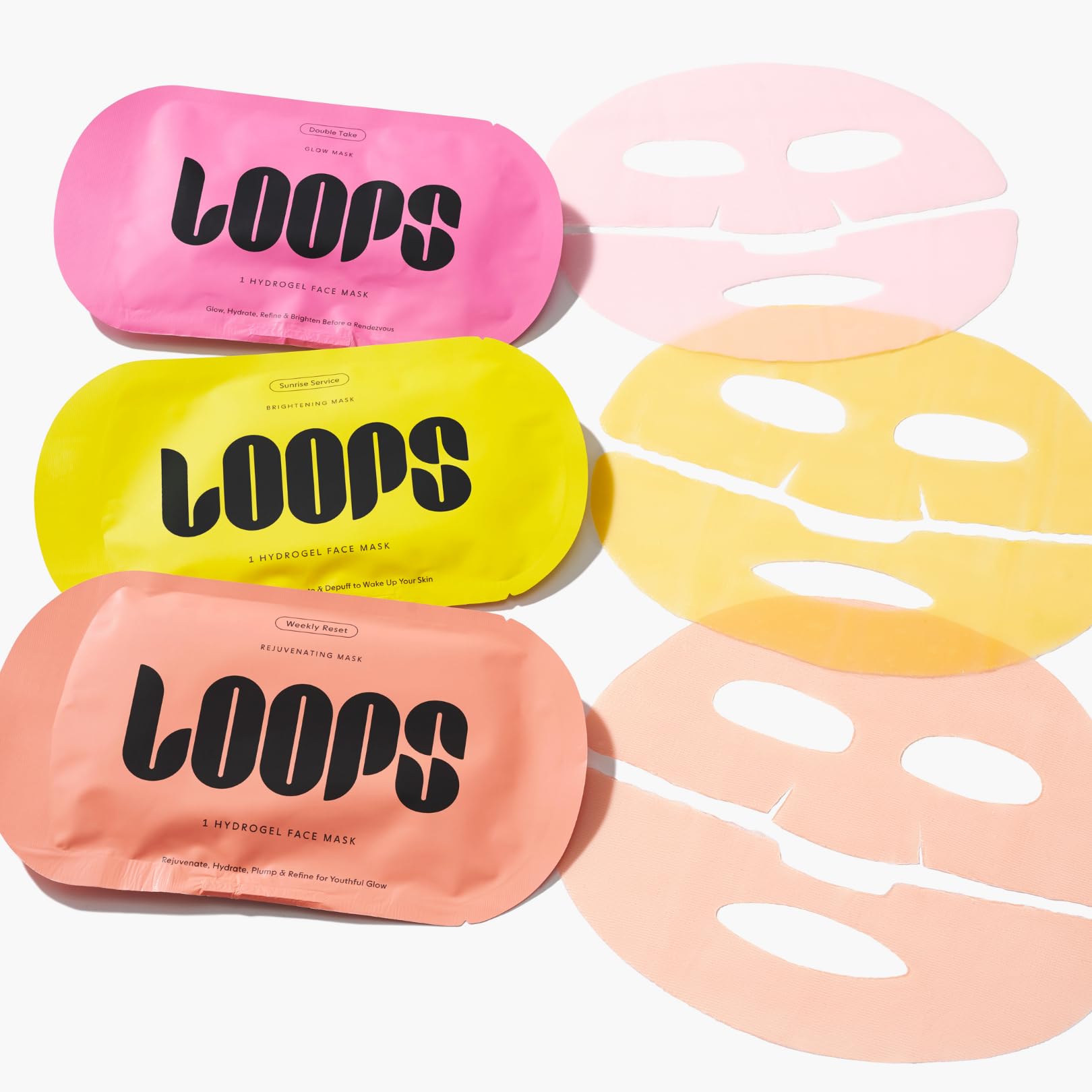 LOOPS Glow Gang Korean Face Mask Set – Weekly Reset for Rejuvenation, Double Take for Energized Skin, Sunrise Service for – Hydrating and Pore Refining – Safe for Sensitive Skin - 3pc