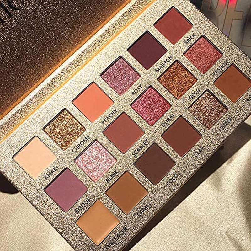 18 Color Natural Eyeshadow Palette – Soft Matte Shimmer & Glitter Finish with Built-In Concealer Shade – Ultra-pigmented Blendable Mauve Brown Nude Eyeshadow Palette, Cream Eyeshadow for Older Women