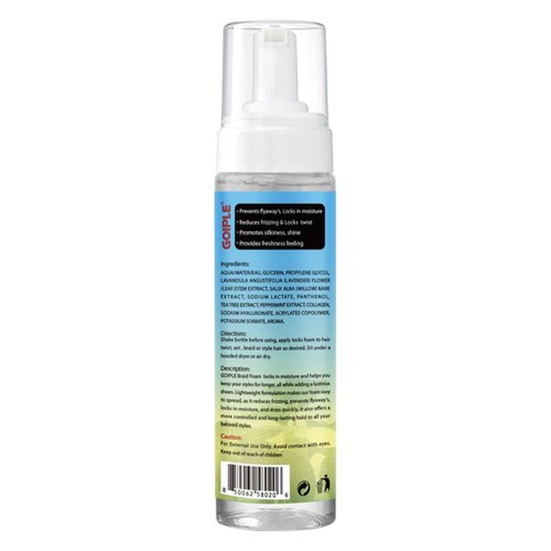 8 fl oz Braid Foam Control Mousse Braiding Hair Mousse for Braids Twist, Locs, No Flake Extra Hold High Shine Style & Moisturizes, Nourishes, Lightweight, Smooth, No Greasy Tea Tree