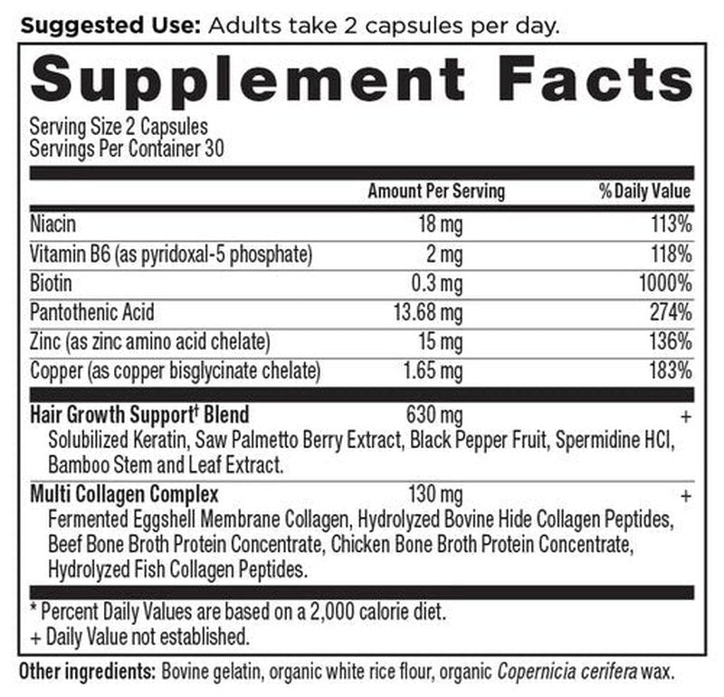 Ancient Nutrition Hair Growth + Collagen Supplement, Hydrolyzed Collagen Peptides, Clinically Studied Superfoods for Hair Growth Support, Thicker, Fuller Hair and Radiant Skin, 60 Count