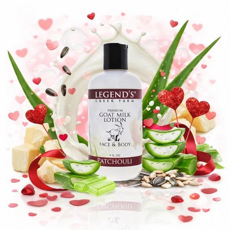 Legend's Creek Farm Goat Milk Lotion - Deeply Moisturizing Body Lotion with Shea Butter & Aloe - 9 oz, Handmade in USA (Patchouli)