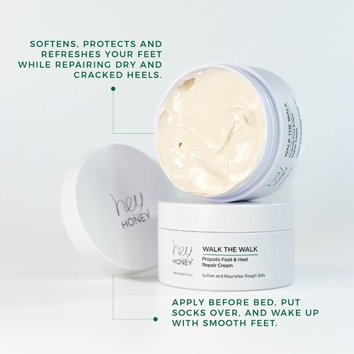 Hey Honey Propolis Foot & Heel Cream - 72-Hour Hydration & Callus Remover for Dry, Cracked Feet | 5 oz