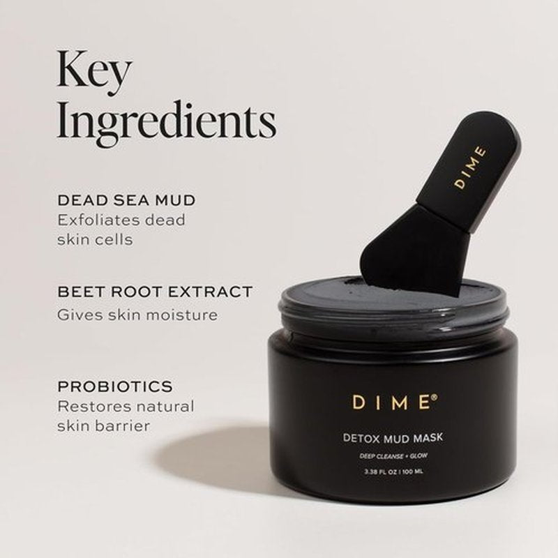 DIME Beauty Detox Mud Mask with Dead Sea Mud, Self Care Facial Mask that Nourishes and Brightens Dull Skin, 3.38 oz / 100 ml