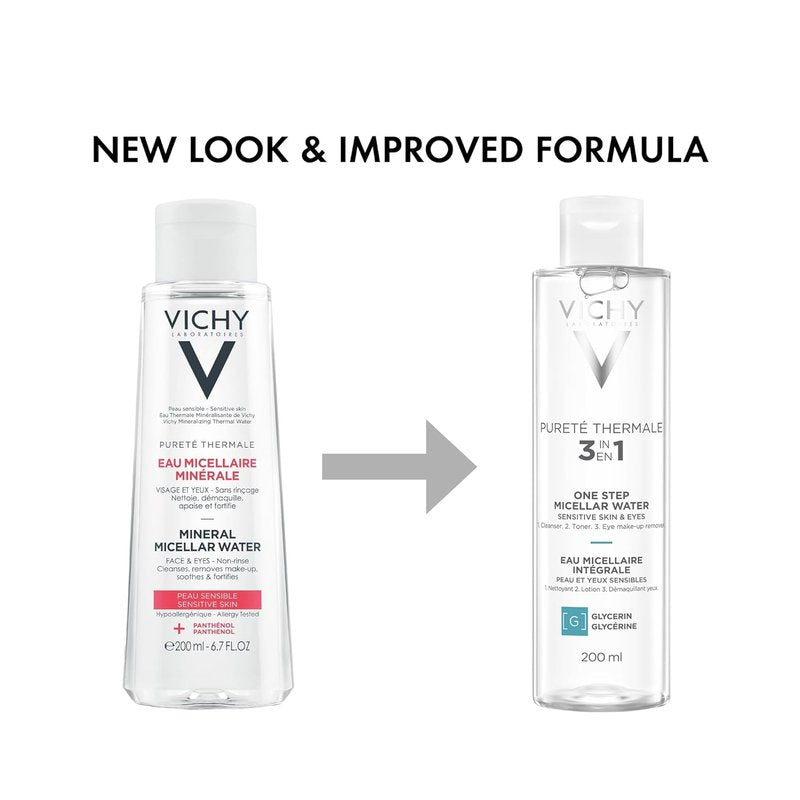Vichy Pureté Thermale Micellar Water - Gentle Makeup Remover & Hydrating Toner with Vitamin B5 | 13.5 oz