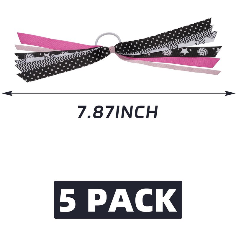 YKW 5 Pack Volleyball Hair Ties Ribbon Ponytail Holder for Girls - Sports Team Accessories with Net Pattern Scrunchies, Streamers Hair Bows Gift Set for Players, Fans, Mom (Volleyball)