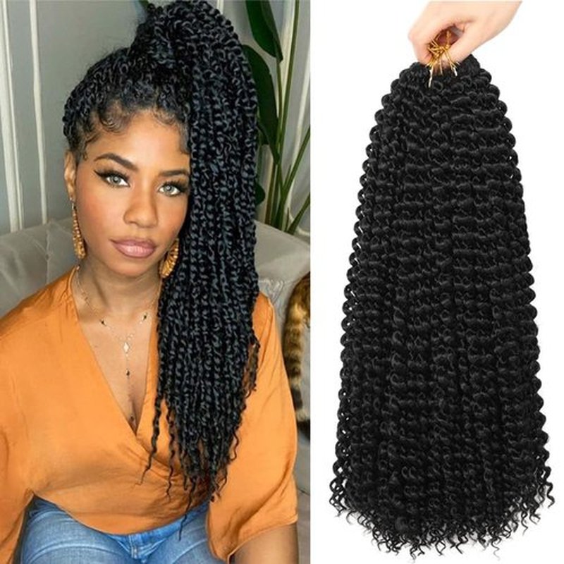 ShowCoco Passion Twist Hair 22 Inch Water Wave Crochet Hair for Black Women Long Bohemian Curly Passion Twist Braiding Hair for Butterfly Style Crochet Braids Spring Twists Hair Extensions(22inch,#1B)