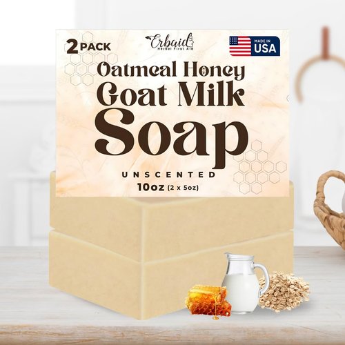 Oatmeal Soap – Natural Oatmeal & Honey Goat Milk Soap Bar – Face & Body Wash for Eczema, Psoriasis, Dry, Itchy, Sensitive Skin Relief – Unscented Wash Great for Kids, Babies – Handcrafted, Made in USA