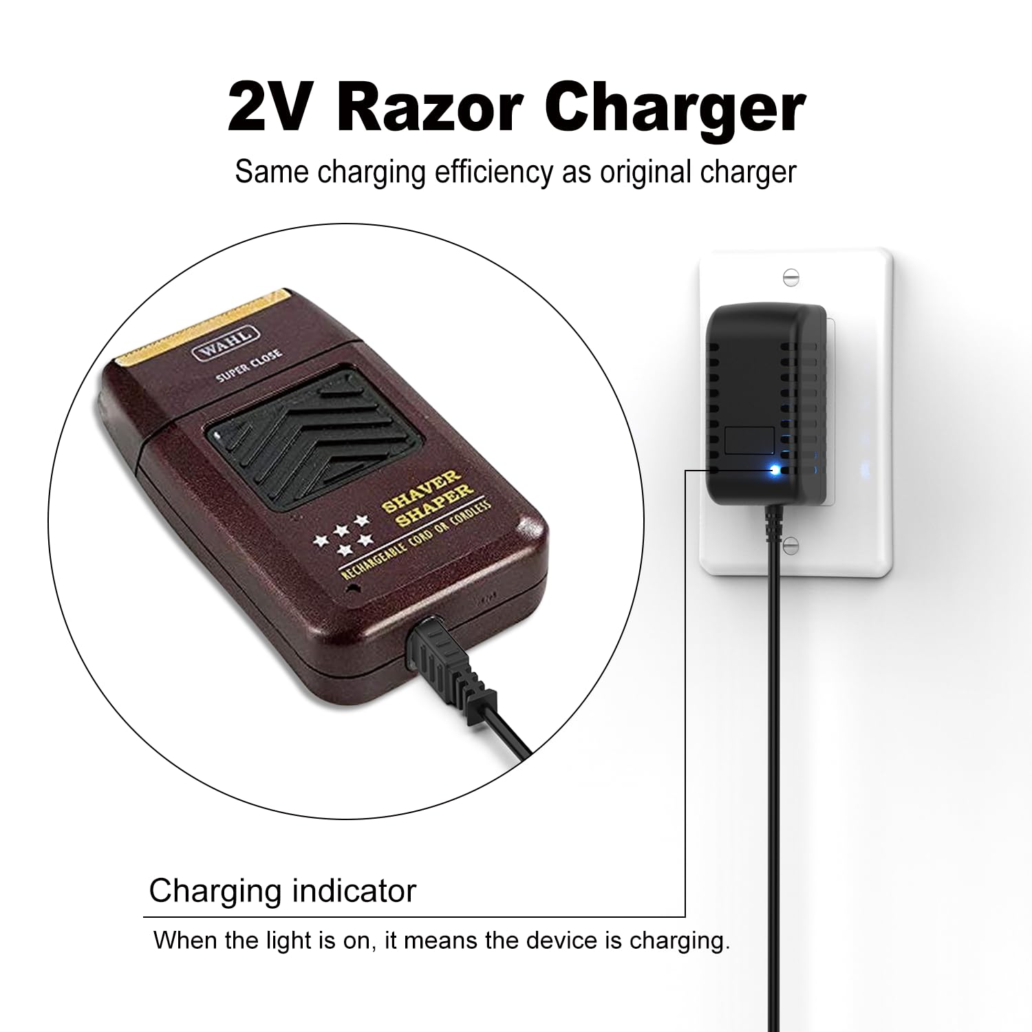 2V Charger Replacement for Wahl Shaver Shaper, Power Cord for Wahl Trimmer 8061, 8163, 8786-1001, 7367, 7357, 7029, 7060, 7035, 7339, 7356, 4000, for Wahl Clipper 5-Star Series Charging Cord