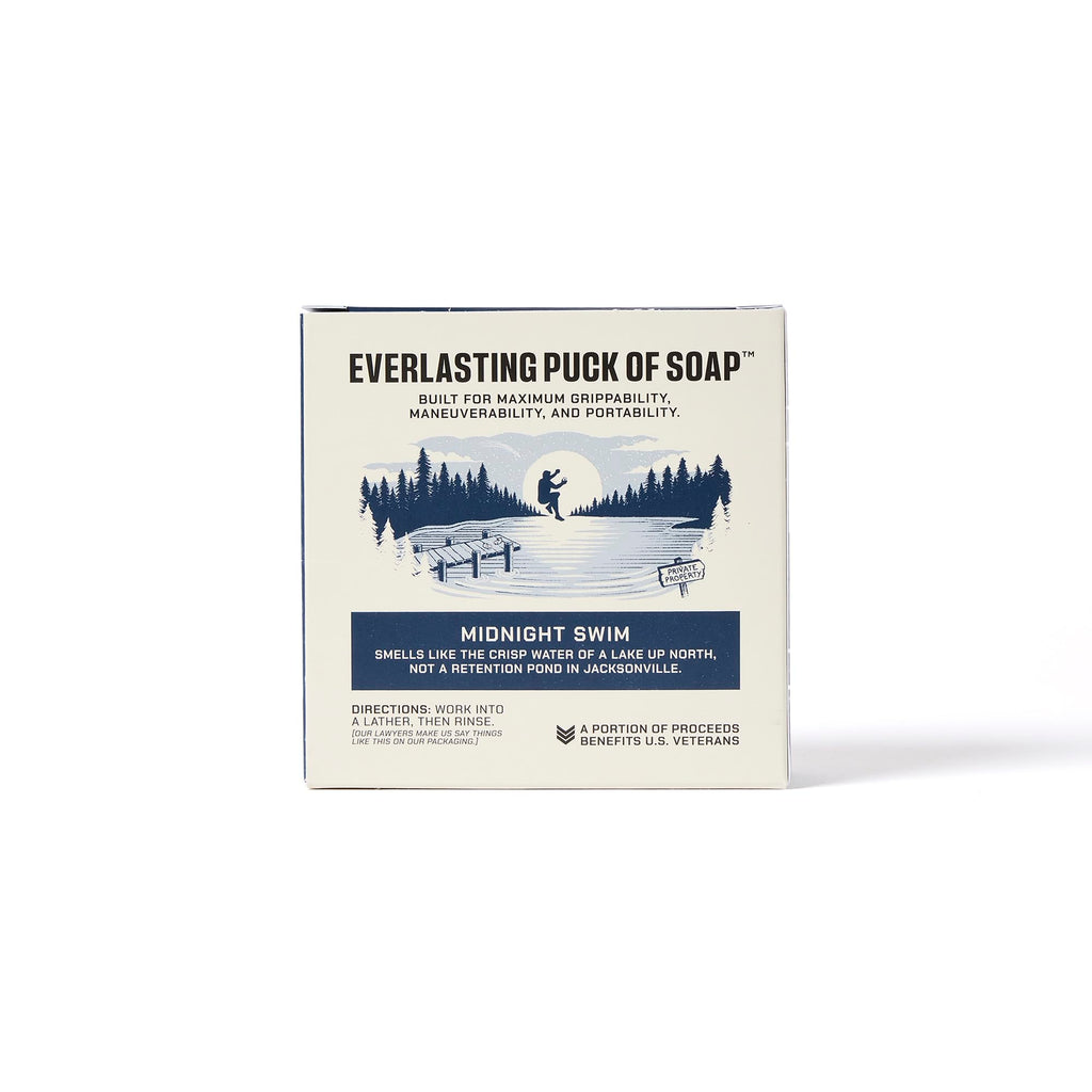 Duke Cannon Supply Co. Bar Soap Puck - Men's Rounded Bar Soap with Masculine Scents - Disc-Shaped Mens Soap - Hydrating & Deep Cleaning - All Skin Types - Midnight Swim, 4 Pack - 5 oz