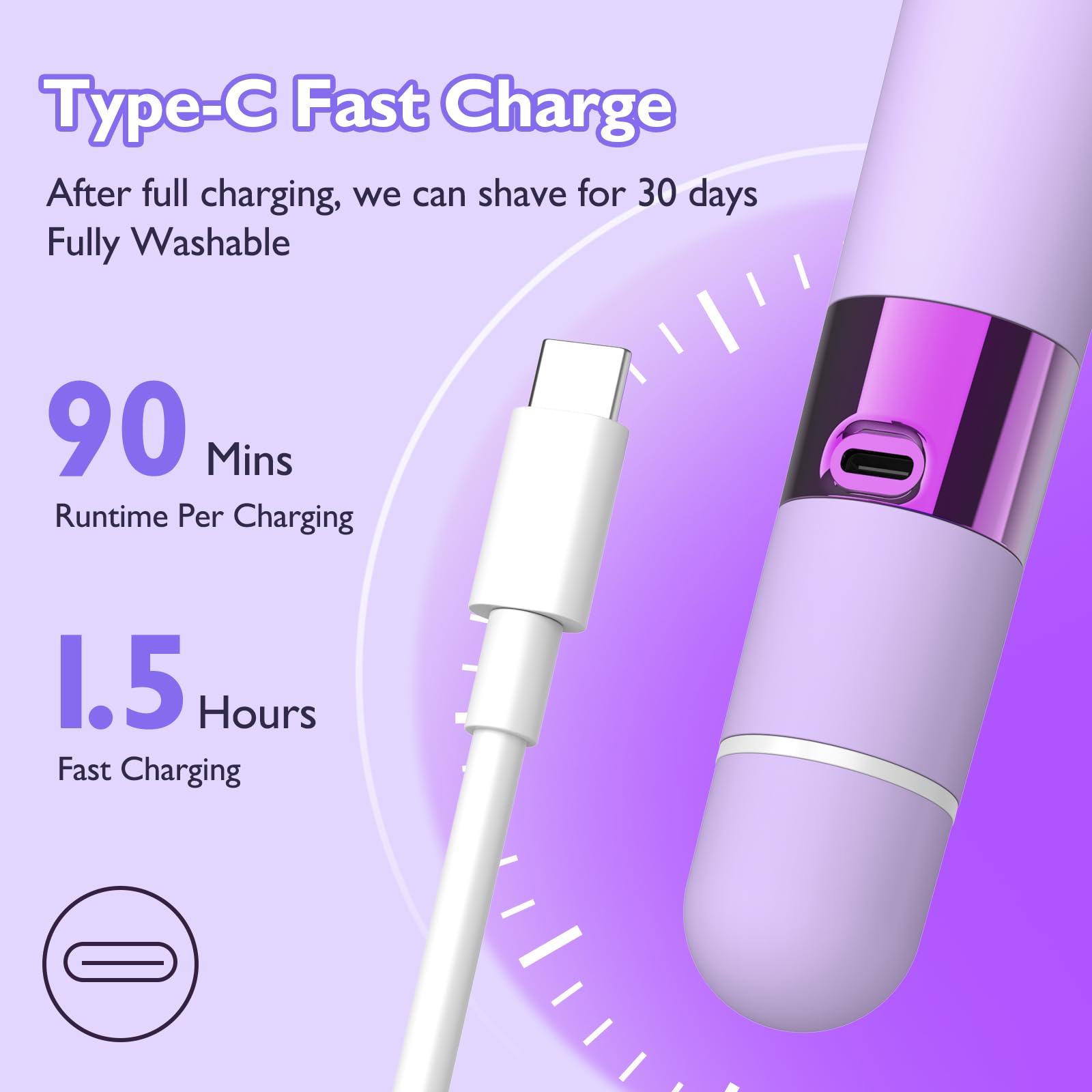 Bikini Trimmer for Women, Dual Head Electric Razors, Pubic Hair Trimmer with IPX7 Waterproof & Easy Cleaning, Rechargeable Painless Silk Glide Pro Shaver for Underarm Leg Arm Body Face, Purple