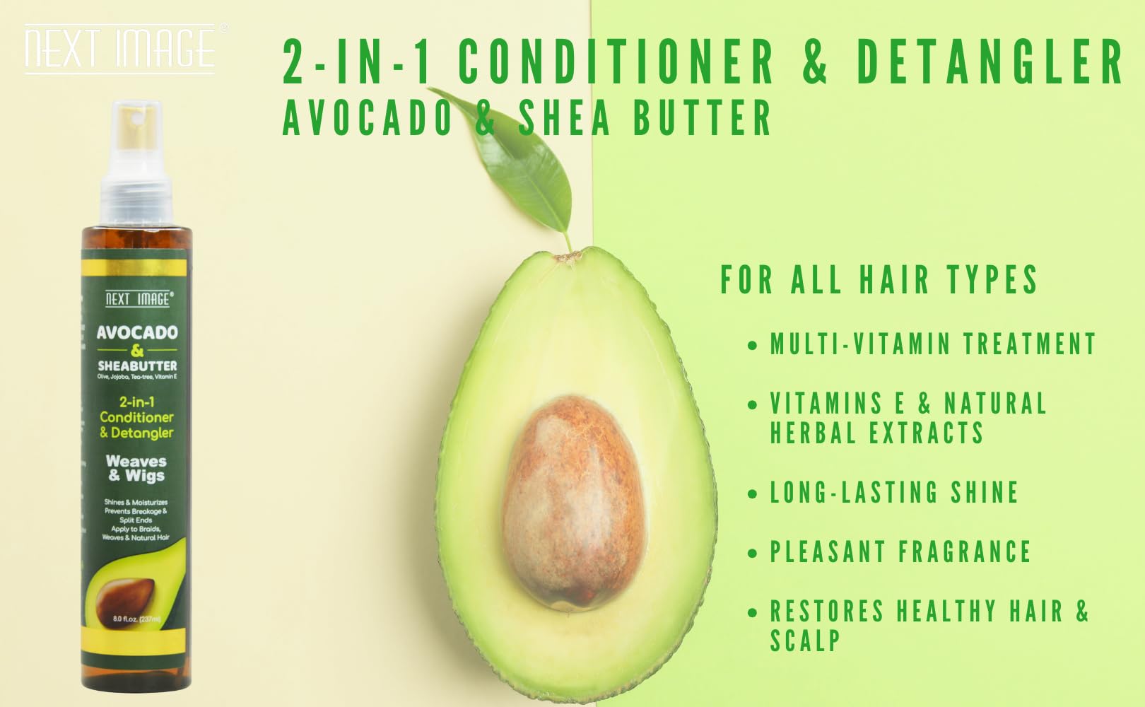 On Natural Next Image Avocado & Shea Butter 2-in-1 Conditioner & Detangler, 8 Ounce