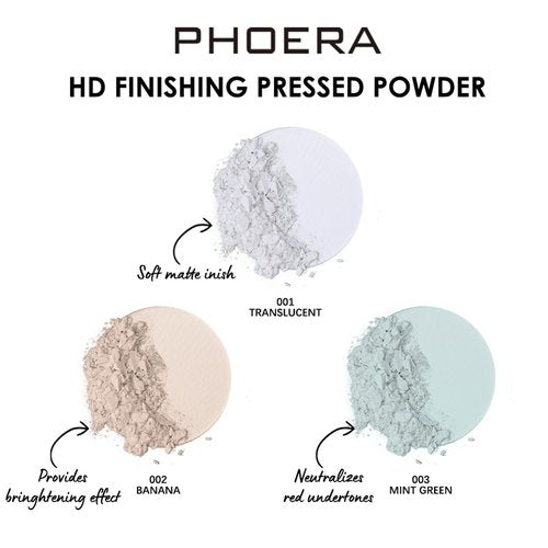 PHOERA Foundation Pressed Face Powder - Soft Focus Setting Powder for Shine-Free Skin | 0.28 Oz (002 Banana)