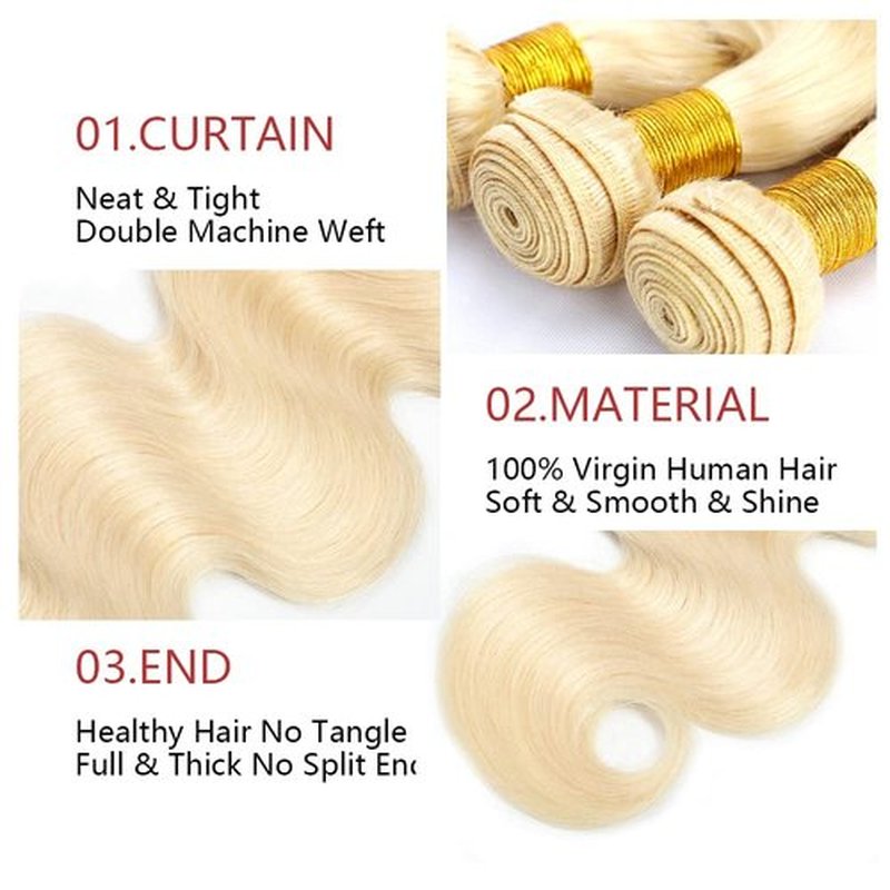 613 Body Wave Bundles Honey Blonde Human Hair Bundles Grade 8A Brazilian Remy Hair Weaves Extensions 10 12 14 Inch For Women