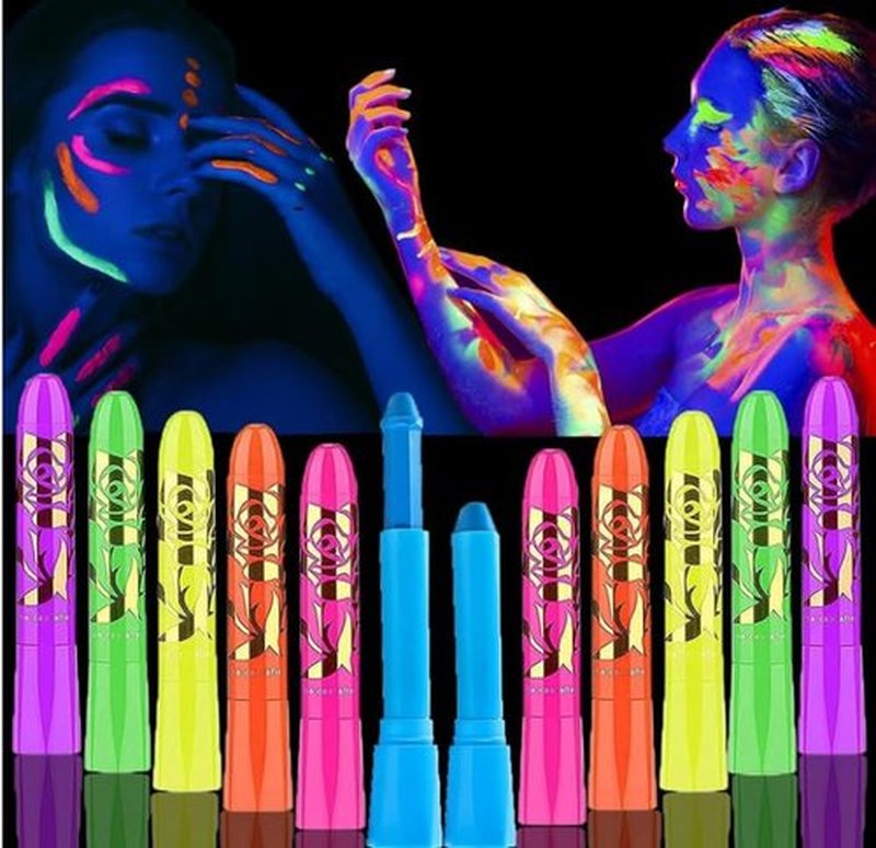 12 Pcs Face Painting Kits, Glow In The Dark Under UV Black Light Sticks，Glow Face Body Paint Party Supplies，for Adult Birthday, Halloween, Thanksgiving Day, Cosplay Makeup Neon Gifts
