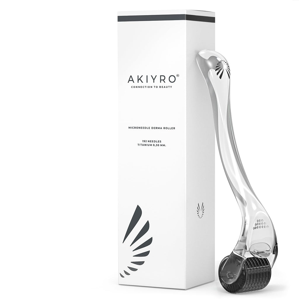 AKIYRO Derma Roller 0.30mm - Microneedle Roller with Storage Case - 192 Micro Needling Dermal Tool for Face, Beard, Scalp & Body - At Home Microneedling Skin Care for Women & Men (Black)