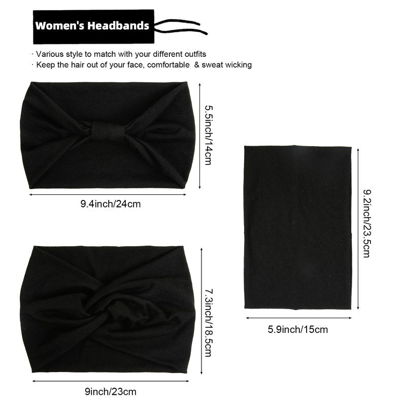Wide Headbands for Women Black Stylish Head Wraps Multi Styles, Fashion Non Slip Head Bands for Women's Hair Thick Hairbands Extra Large African Sport Yoga Turban Headband Hair Accessories, 3 Packs