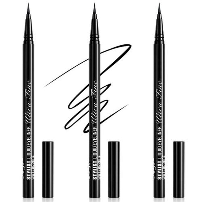 Stylish Ultra-precise Waterproof Liquid Eyeliner - Long Lasting & Smudgeproof Eye Liner with Ultra Fine Felt Tip, Ophthalmologist-Tested, Gentle for Sensitive Eyes, Vegan- Black(Pack of 3)