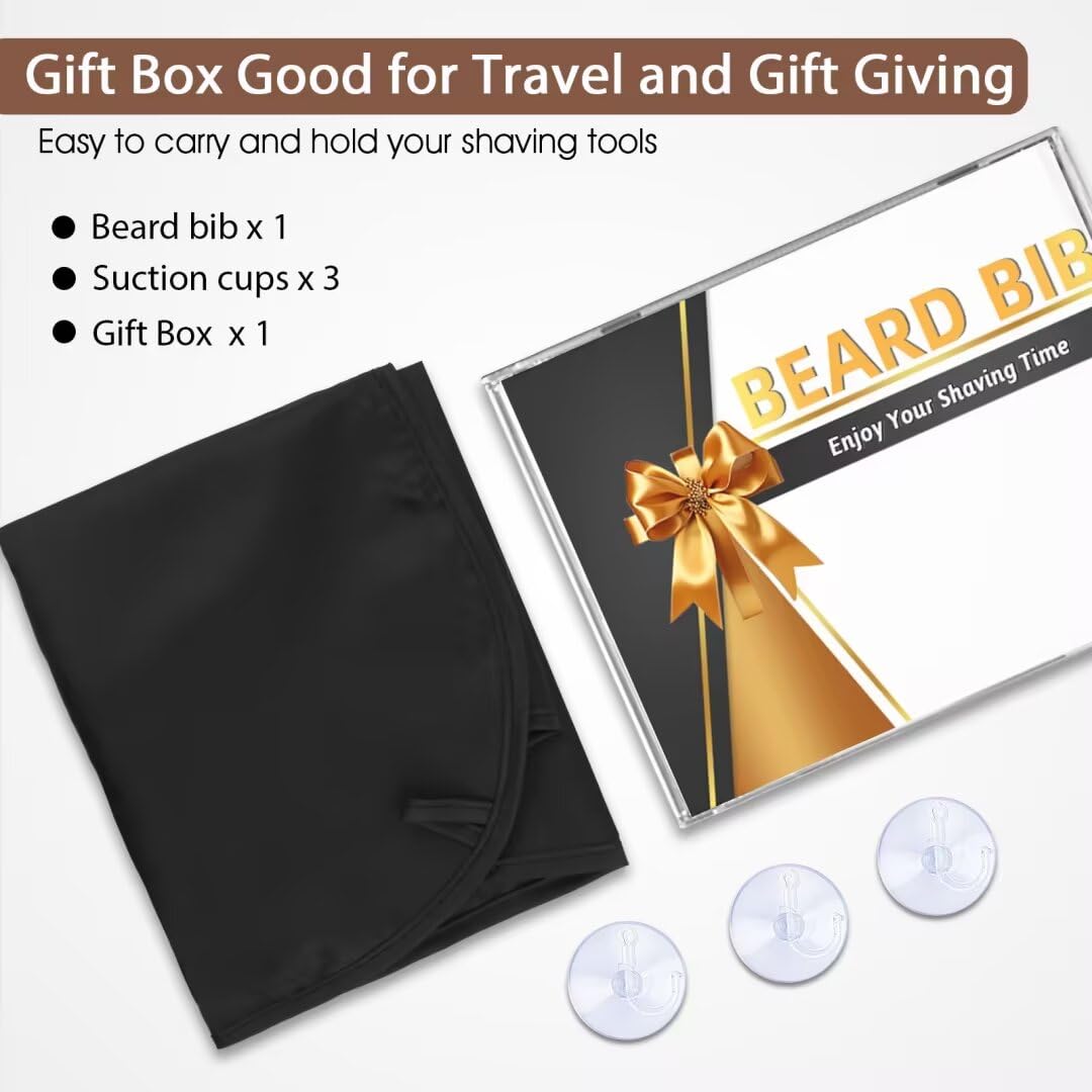 Beard Bib Apron, Stocking Stuffers Christmas White Elephant Gifts for Men Adults Dad Husband, Beard Hair Catcher for Sink, Non-Stick Beard Cape with 3 Suction Cups, Grooming Accessories(Black)
