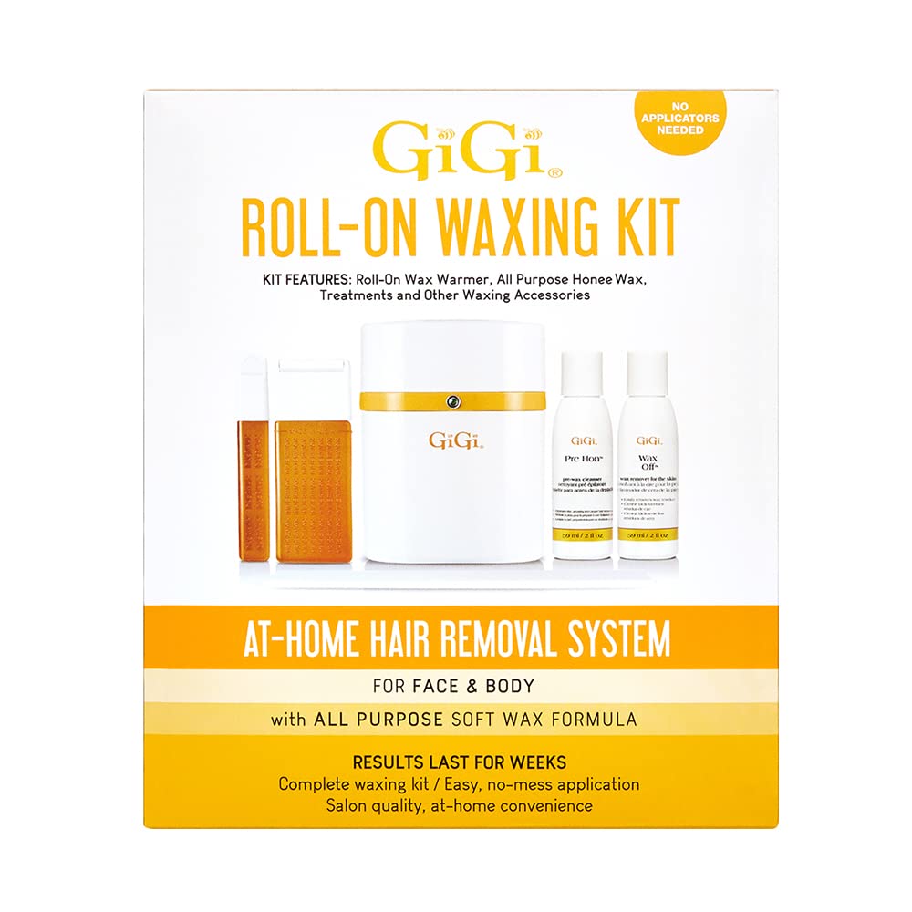 Gigi Roll on Waxing Kit – At-Home Hair Removal for Face & Body with All-Purpose Soft Wax Roller for Smooth Skin