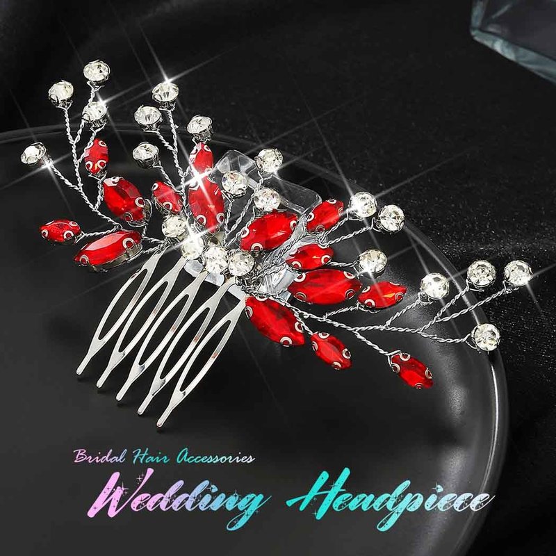 Unicra Bride Silver Wedding Hair Comb Sparkly Crystal Bridal Hair Piece Rhinestone Hair Accessorie for Women and Girls (Red-red)