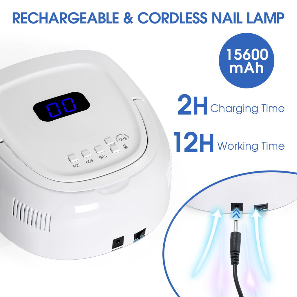 UV LED Nail Lamp, 60W Cordless Nails Lamp Professional LED Nail Light for Gel Nails Nail Dryer with 42 Beads, Perfect for Salon Manicure, Pedicure(White)