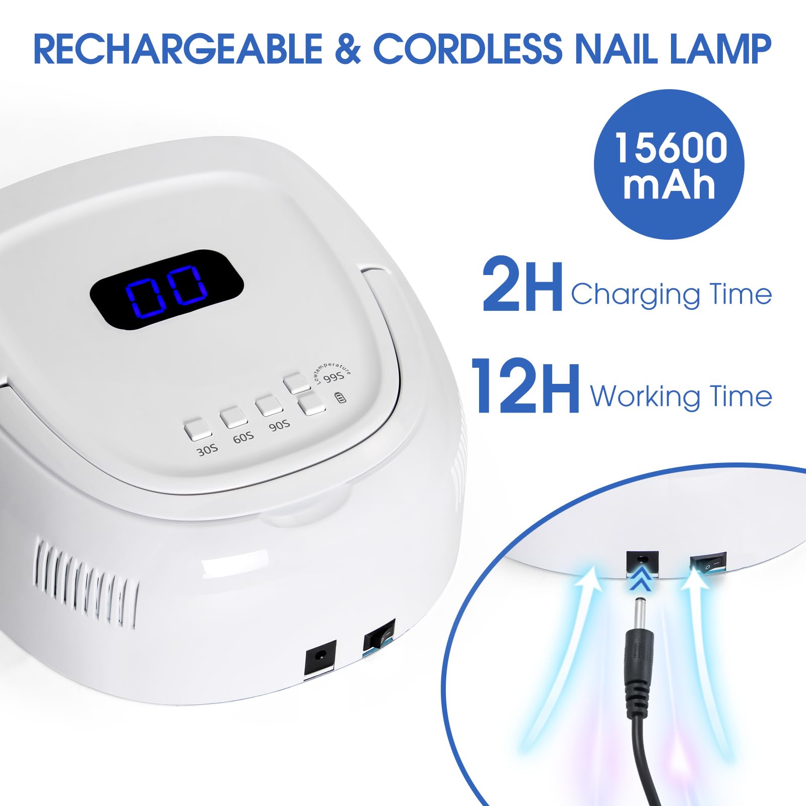 UV LED Nail Lamp, 60W Cordless Nails Lamp Professional LED Nail Light for Gel Nails Nail Dryer with 42 Beads, Perfect for Salon Manicure, Pedicure(White)
