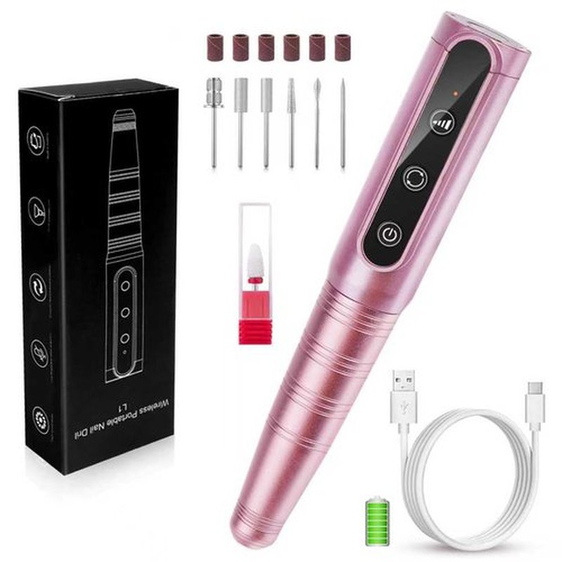Quilive Cordless Nail Drill Kit Professional for Acrylic Gel Dip Powder Nails Portable Nail Drill Pedicure Manicure Tool Rechargeable Lightweight(Carmine)