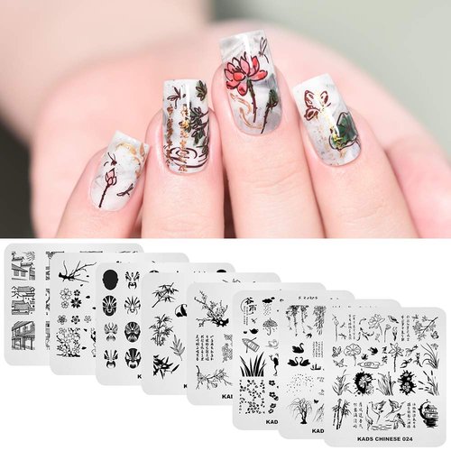 KAD Nail Stamping Plates 8pcs Templates Nail Art Plates Set Chinese Style Series