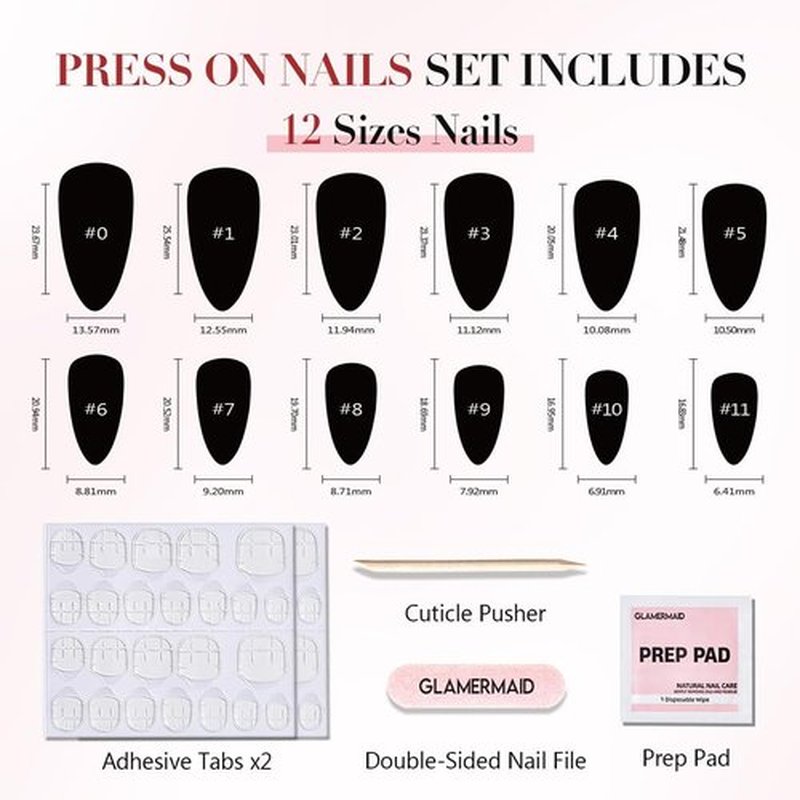 GLAMERMAID Cherry Red Press on Nails Medium Almond, Handmade Jelly Soft Gel Dark Red Glue on Nails Stiletto, Burgundy Emo Fake Nails Short Oval, Reusable Acrylic Stick on False Nails Kit for Women