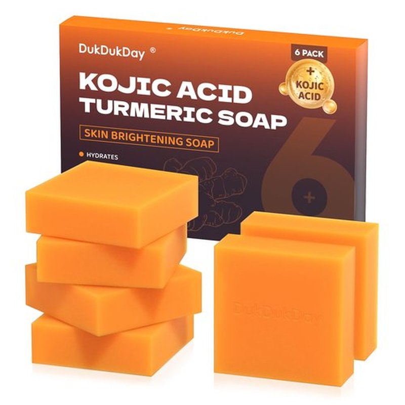 Dukdukday Turmeric Soap Bar Dark Spots for Face & Body, Kojic Acid soap Deep Cleansing, Gentle Soap Sensitive Skin Formula, All Skin Types 60g x 6 Bars