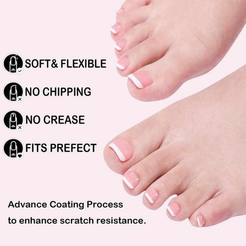 216pcs French Tip Press on Toenails Short Square，OPkssnails Pink Toe Nail Press On, Pre-Designed Soft Gel Toe Nail Tips, Soak off Acrylic Fake Toe Nail Extensions 12 Sizes