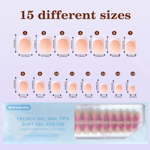 Dsixnails French Tip Press on Nails, 150Pcs Soft Pink Short French Gel Nail Tips, Pre-lasting Soak Off Square Acrylic Fake Nails, No Need to File False Nail Tips Extension for Women Nails, 15Sizes